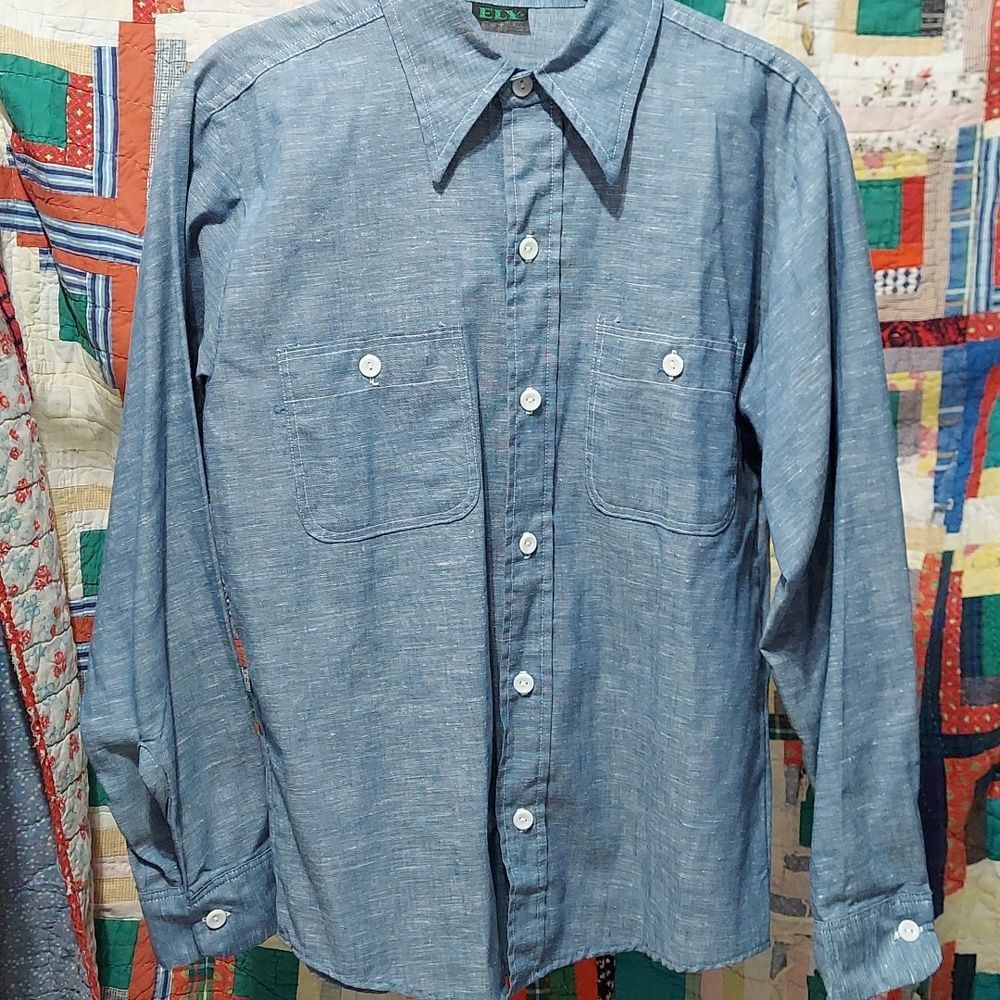 Ely long sleeve poly/cotton size 15 hand painted shirt USA made (InvW184)